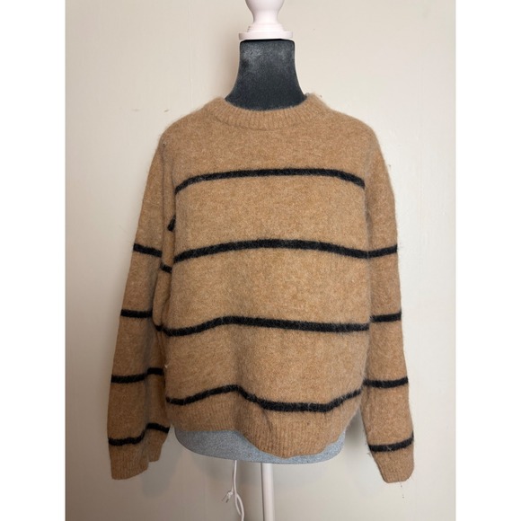 Arket Sweaters - Arket Alpaca Wool Blend Striped Sweater Camel Black Boxy Knit quiet luxury euro